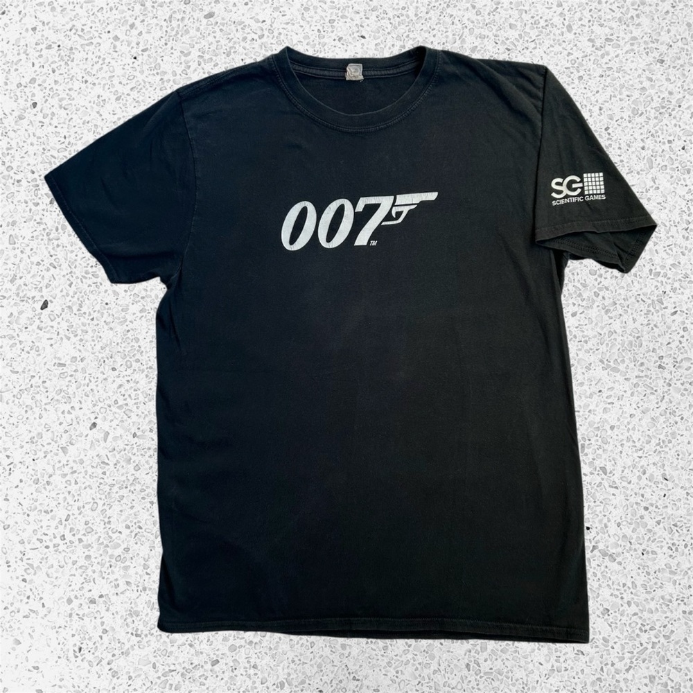 Y2K 007 Spellout James Bond Scientific Games Shirt Gamer Size XL Black